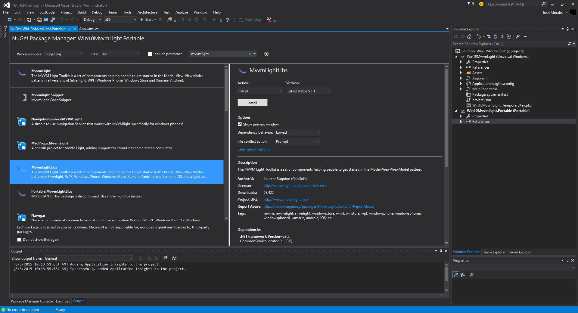 Windows-10-MvvmLightLibs-Nuget
