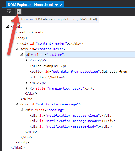 Debugging-Apps-For-Office-DOM-Explorer-Element-Highlighting