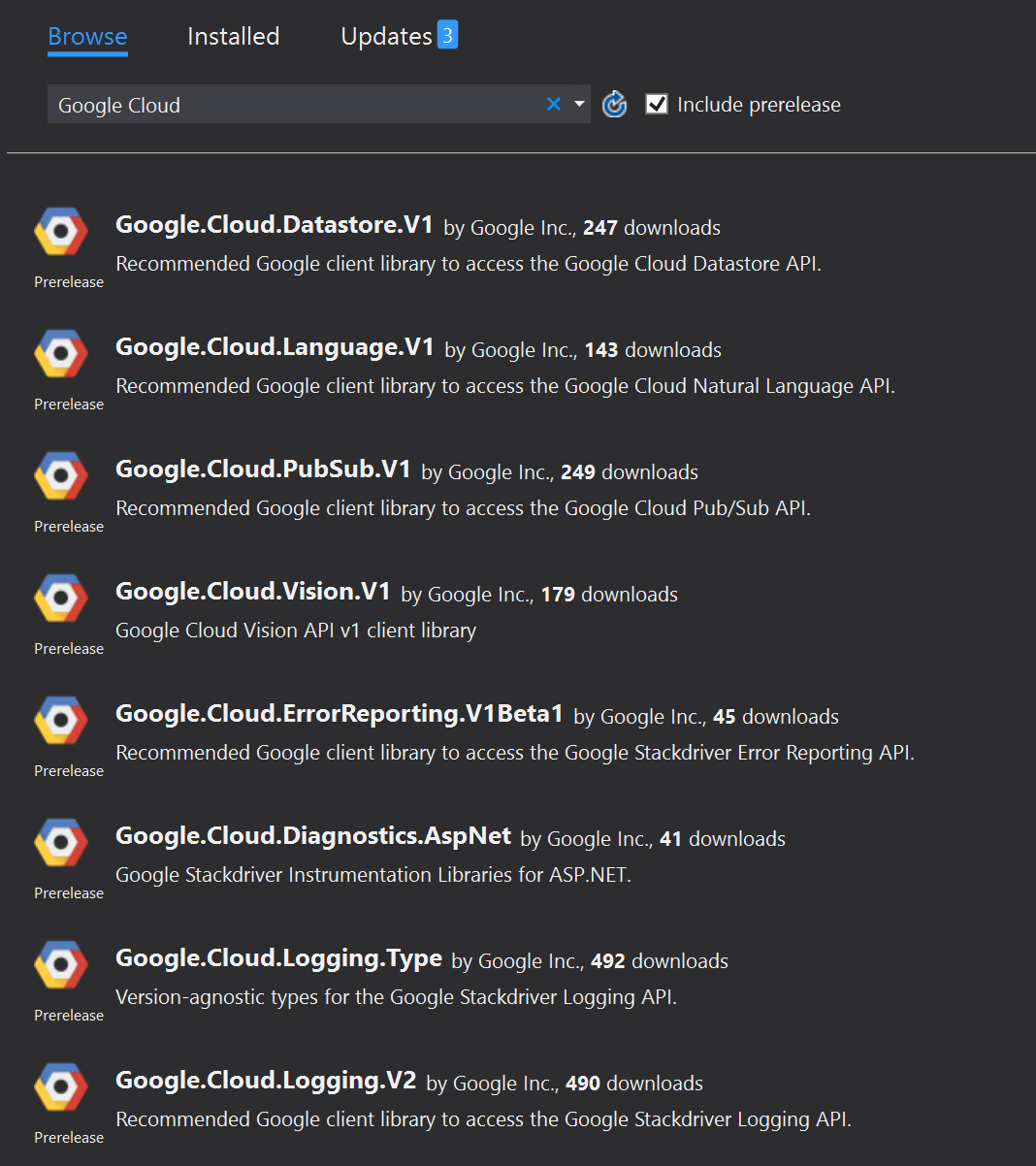 Google-Cloud-Platform-Nuget-Pacakges