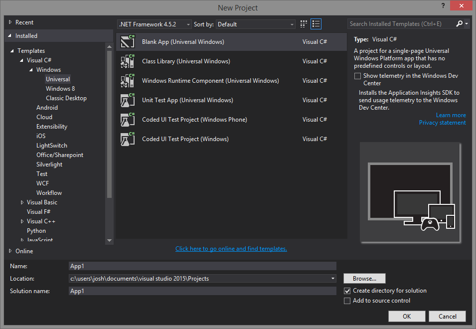 Windows-10-App-Visual-Studio-Template