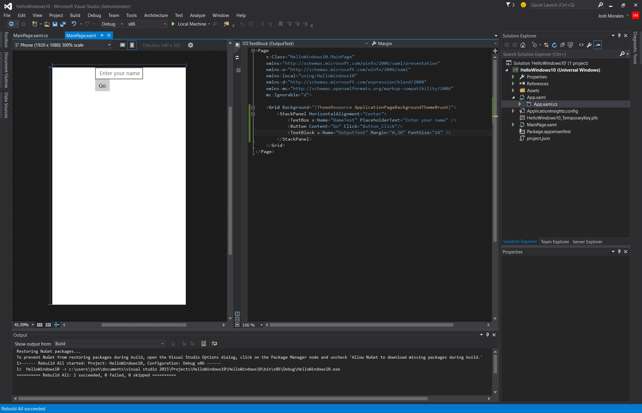 Windows-10-Visual-Studio-2015-Hello-World